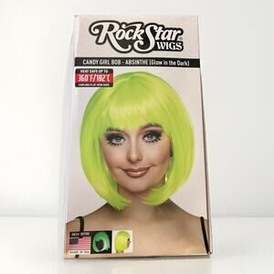 Glow In The Dark BOB ROCKSTAR WIGS - Green Absinthe Heat Safe Adjustable Cosplay